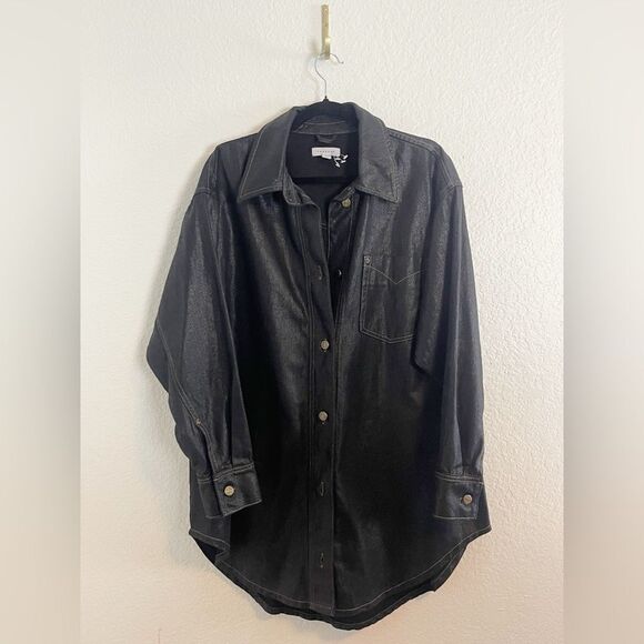 ASOS Topshop Women's Dark Blue Coated Denim Shirt Jacket chore barn trench 4 - Picture 5 of 11